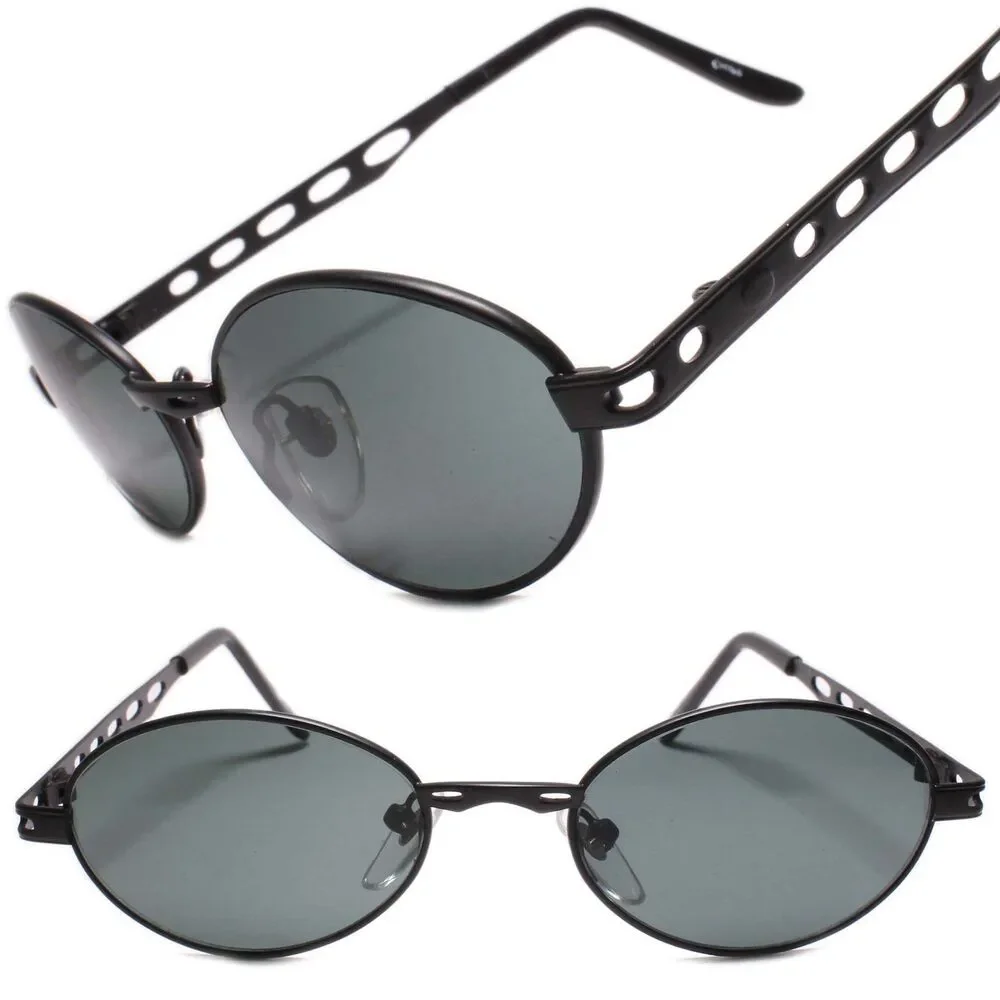 Mens Classy 80s True Vintage Old Stock 80s 90s Sun Glasses Oval Black Frame